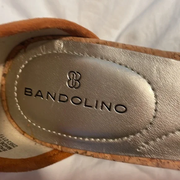 NEW Bandolino stacked heel sandals suede and cork with fringe ties sz 8.5 - Picture 2 of 5